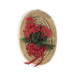 Vintage woven rattan wicker Christmas wall hanging